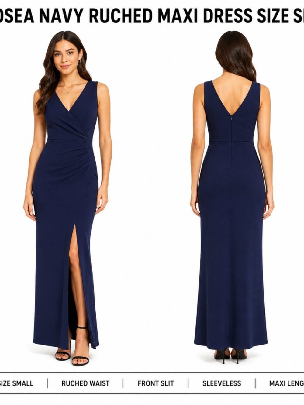 WOOSEA NAVY RUCHED SURPLICE MAXI DRESS SIZE SMALL NWT